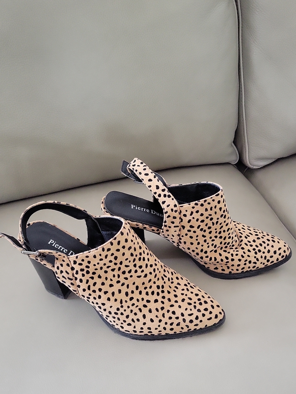 Pierre Dumas Tan and Black Leopard Print Slingback Mules